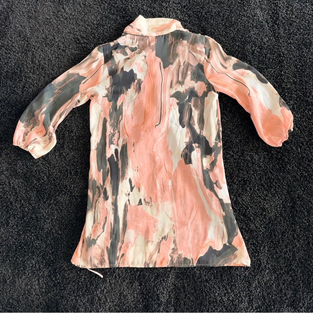 Bar III Marble Print Wrap Dress Blush Pink Black V-Neck Tie Waist Mini - Size XS - Picture 3 of 9